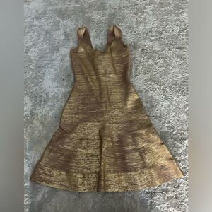 HERVE LEGER Gold Mini Dress